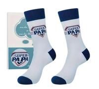 Chaussettes Super Papa, gris et Bleu Marine, avec Boîte Cadeau. Cadeau fête des papas. Anniversaire. Taille unique.