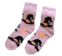 Chaussettes tendance en polaire corail pour femme avec motif citrouille fantôme pour fêtes d'Halloween et vêtements décontractés pantoufles velours corail, Chapeau de sorcière., Taille unique