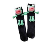 Chaussettes tube moyen esthétiques tendance avec dessins animés amusants et laids grenouilles cadeau pour femmes et adolescentes filles nouveauté pour femmes, Noir , taille unique