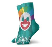 Chaussettes, Typographie Cursive De Carnaval Avec Clown Heureux De Dessin Animé Chaussettes De Sport Anti-Ampoules Socquettes Sportswear Unisexe Chaussettes Sport Pour Randonnée Marche Yoga 40cm