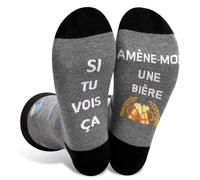 Chaussettes Unisexe Rigolotes Humour 39-46 Coton Fantaisie bière,Un Cadeau Original Pour Anniversaire, Noël et La Saint (FR/ES, Numérique, 39, 46, Taille normale, Taille normale, Grey&Black-2)