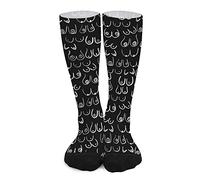 Chaussettes unisexes drôles, motif seins noirs et blancs, mi-mollet, chaussettes de sport, chaussettes athlétiques longues pour homme et femme, Comme indiqué sur la photo, Taille unique