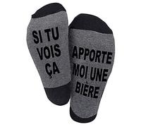 Chaussettes unisexes fantaisie en coton avec inscription « If You Can Read This Beer » - Lettres anglaises et françaises - Cadeaux pour adultes, BIERE gris, Taille unique