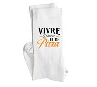 Chaussettes Vivre d’amour et de pizza | Socks | Taille 36-40 | Idée Chaussettes Personnalisées Cadeau Fête Original Famille Travail Départ Collègue Retraite Noël.