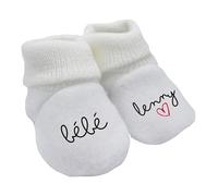 chausson bébé 0-3 mois à personnaliser, avec le prénom du bébé, idéal pour une annonce grossesse au papa ou vos proches, mamie, papy, tatie ou tonton, cadeau de naissance, baby shower