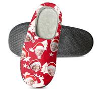 Chausson de Noël Personnalisé avec Photo Visage,Pantoufle Maison Douce pour Femme et Homme, Semelle Caoutchouc Antidérapante,Chaussons d'Intérieur Moelleux à Doublure Polaire Chaude Cadeau Customisé