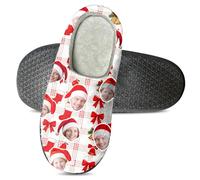 Chausson de Noël Personnalisé avec Photo Visage,Pantoufle Maison Douce pour Femme et Homme, Semelle Caoutchouc Antidérapante,Chaussons d'Intérieur Moelleux à Doublure Polaire Chaude Cadeau Customisé