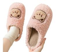 Chausson femme hiver Pantoufles d'intérieur en fourrure for femmes, chaussures chaudes en peluche for couples, motif ours de dessin animé mignon, chaussures antidérapantes for l'hiver(Pink,38-39)