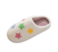 Chausson Femme Hiver Slippers Laine Peluche Doublée Lin Coton Respirant Unisexe Claquettes Lavables Chaussures pour Arthrite dème Dames Confort Intérieur Antidérapant Bout Fermé