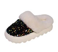 Chausson Fermé D Intérieur Chaussons Chauds en Coton pailleté pour Femme d’ intérieur Confortable avec Semelle antidérapante Douce et Respirante idéal Hiver Maison (Black, 37)