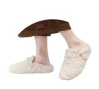Chausson Fermé D Intérieur d’ intérieur et ’ extérieur en Style Mocassin pour Femme- Chaudes faciles à Enfiler Semelle épaisse -dérapante Confort Quotidien (Beige, 37)