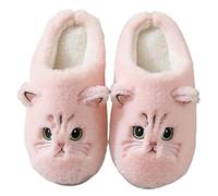 Chausson Hiver femmes belle chat en peluche pantoufles chaussures chaudes diapositives mignon dessin animé chat floue pantoufles hommes chaussures souples maison coton chaussures(TW-Pink,42-43(fit 41-