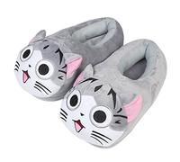 Chausson intérieur à l'hiver Chaud - Cosy Soft Plush Funny Cartoon Kitty et Dragon Slippers - pour Adultes Enfants Teens Warm Home Slipper - Dragon Flame (Gris Kitty Dessin animé) 35/42 EU