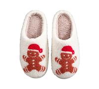 Chausson Noel Femme, Chaussons Drole Pantoufles en Nylon à Motif Pain d'épice transfrontaliers européens et américains pour Noël Hommes et Femmes Pantoufles d'hiver à Usage Domestique