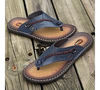 Chausson Pantoufle Sandale Pantoufles en Cuir Faites À La Main pour Hommes Tongs À La Mode Pantoufles D'Extérieur Confortables Respirantes-Bleu_9.5