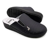 Chaussons anatomiques en cuir véritable pour femme, chaussures orthopédiques avec sabots élastiques ajustables fabriqués en Italie, bleu, 40 EU