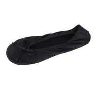 Isotoner Chaussons ballerines en satin pour femme avec nœud et semelle en daim, Noir, Medium