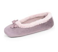 Isotoner Chaussons Ballerines Femme microvelours Taupe 35/36 | Pantoufle Ballerines microvelours, semelle gomme ultra souple, chaudes et confortables - Lavable machine 30°C