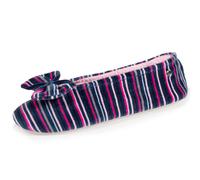 Isotoner Chaussons pantoufles Ballerines femme ultra confortables, en coton biologique et semelle en cuir, détail grand nœud