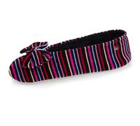 Isotoner Chaussons pantoufles Ballerines femme ultra confortables, en coton biologique et semelle en cuir, détail grand nœud, 35/36 EU, rayures roses