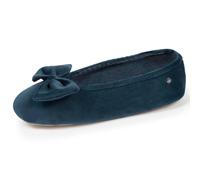 Chaussons ballerines ultra confortables, semelle en cuir, détail grand nœud bleu denim 39/40