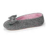 Chaussons ballerines ultra confortables, semelle en cuir, détail grand nœud gris chiné clair 37/38