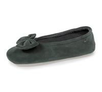 Isotoner Chaussons ballerines Velours – grand nœud – semelle cuir – sauge 35/36
