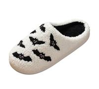 Chaussons Bandeau Halloween Slip On Furry Flat Home Hiver Bout Rond Garder au Chaud Impressions de Dessins Animés Chaussons Chaussures Chaussettes Chaussons Hiver, H Noir, 43 EU