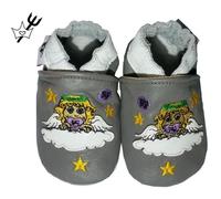 Chaussons bébé en cuir souple Astro - Princesses & Diablotins - Vierge - Gris et Blanc 24