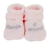 Chaussons bébé fille TROIS KILOS SEPT - Rose avec message brodé tout doux 'Mamie d'amour'