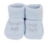 Chaussons bébé Garçon TROIS KILOS SEPT - Bleu avec message brodé tout doux