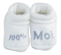 Chaussons bébé TROIS KILOS SEPT - 0-1 mois - Blanc et gris argenté - Message brodé 100% moi