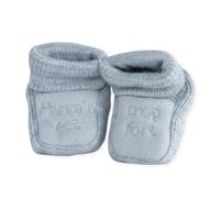 Chaussons bébé TROIS KILOS SEPT - Gris avec message brodé tout doux