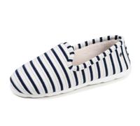 Isotoner Chaussons pantoufles Charentaises femme semelles ergonomique très confortables, en jersey bio, 40 EU, rayuresbleues