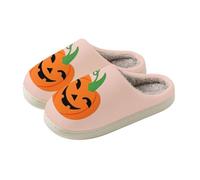 Chaussons chauds doublés pour femme - Motif citrouille | Pantoufles douillettes antidérapantes en feutre pour Halloween, pantoufles d'hiver mignonnes citrouilles fermées à l'avant