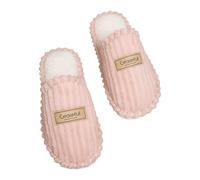 Chaussons chauds doublés pour femme - Semelle fine - En peluche | Chaussons d'hiver à rayures, antidérapantes, légères, en coton, douillets, lavables, unisexes