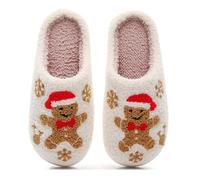 Chaussons Chauds Femme Pantoufle Hiver en nylon à motif pain d'épice best-sellers transfrontaliers européens et américains pour Noël pantoufles d'hiver à usage domestique
