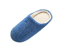 Chaussons chauds pour femme avec semelle fixe en fourrure d'agneau - Chaussons d'hiver en coton moelleux - Chaussons chauffants en peluche - Chaussons en feutre doux et légers, Marine, 42 EU