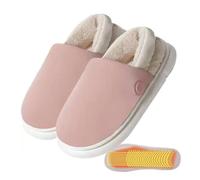 Chaussons chauffant avec batterie, 5 V 4000mAh Chauffe pieds USB rechargeable pantoufle chauffante femme homme avec 3 réglages de température pour l'hiver Accueil Bureau(Size:34-35,Color:Pink)
