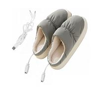 Chaussons chauffants électriques USB - Chaussons chauffants en flanelle ultra douce pour femme et homme - Petits chaussons chauffants - Gris