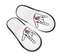 Chaussons Coeur Main Asl Je T'Aime Antidérapantes Pantoufles En Coton Avec Semelle Caoutchouc Slippers Pour Outdoor De Camping D'Intérieur M