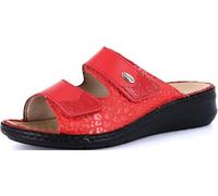 GRÜNLAND Femme DAMI Chausson Confort avec Fermeture Double Velcro, Conforma, Semelle intérieure Amovible en liège et Cuir et Coutures Faites Main, Rouge, 39 EU
