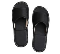 Chaussons Confortables en Cuir Véritable Sandales Plates D'intérieur À Bout Ouvert pour Hommes Et Femmes Chaussures De Couple Antidérapantes À Semelle Souple pour Bureau, Salon(Black,43/44 EU)