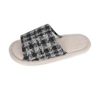 Chaussons confortables pour femmes, pour la maison, sabots tendance en lin à bout ouvert avec évacuation de l'humidité, design antidérapant, chaussures d'intérieur toutes saisons (A-Black, 37)
