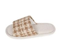 Chaussons confortables pour femmes, pour la maison, sabots tendance en lin à bout ouvert avec évacuation de l'humidité, design antidérapant, chaussures d'intérieur toutes saisons (A-Brown, 37)