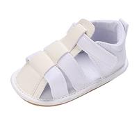 Chaussons Cuir Souple enfant en bas âge chaussures garçons et filles sandales fond plat creux supérieur respirant confortable couleur unie crochet boucle Boite Rangement Chaussures (White, 19 Infant)