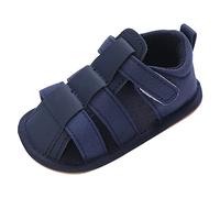Chaussons Cuir Souple enfant en bas âge chaussures garçons et filles sandales fond plat creux supérieur respirant confortable couleur unie crochet boucle Boite Rangement Chaussures (Blue, 19 Infant)