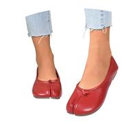 Chaussons de Ballet Tabi Femme à Bout Rond et Large, Semelle Fendue pour équilibre et Confort, Talon Bas antidérapant, idéal pour Pratique de Danse Classique et contemporaine (Red, 40)