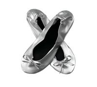 Chaussons de Danse Chaussures Plates for Femmes, Ballerines Portables et Pliables, Chaussures de Ballet enroulables for fête de Mariage(Silver,41)