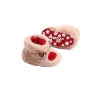 Chaussons de Noël Bébé Fille Garçon Chaussures Premier Pas Antidérapante en Renne à Semelle Souple Bottes de Neige d'hiver Chaude Confortable pour Enfant en Bas âge (Marron Rouge, 6-12 Mois)